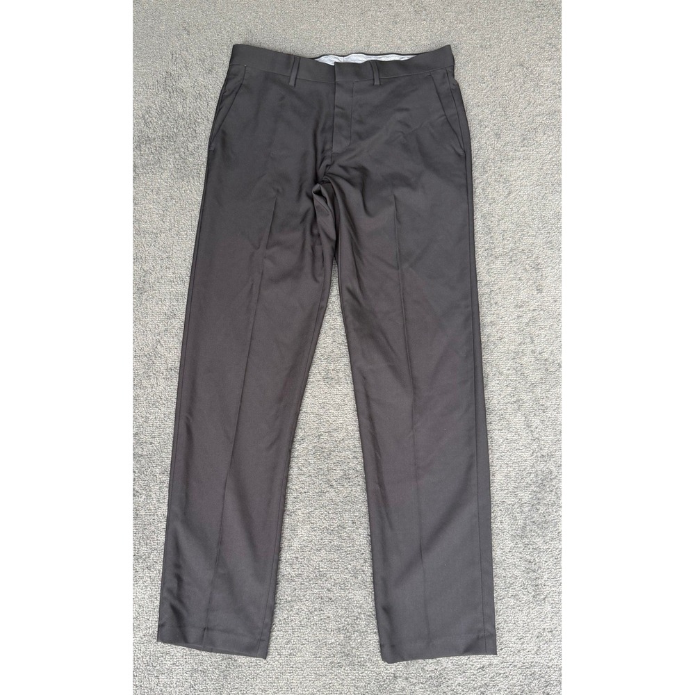 Haggar Mens Premium Stretch Straight Fit Dress Pants 32x32 Black  Flat Front